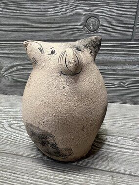 Folk Art Pig Light Pink & White Painted Canvas 5.75” Comical Farmhouse Decor